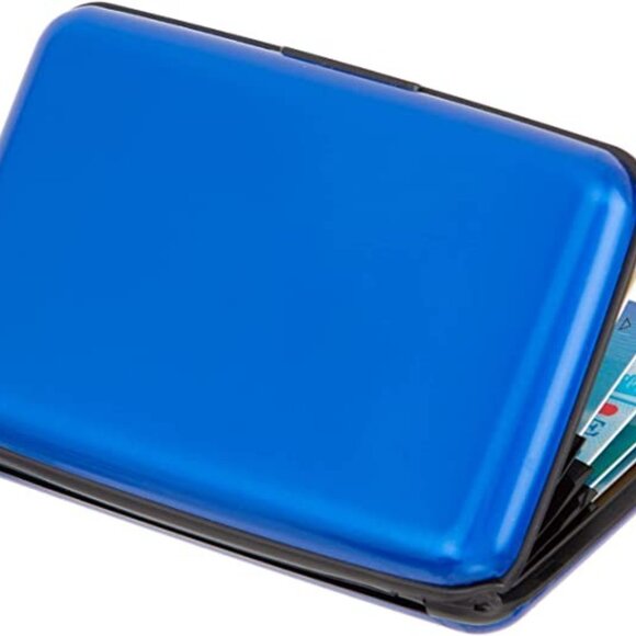 Blue - Metal Wallet Credit Card Holder, Women Men‎ Aluminum RFID, Hard Case - Picture 8 of 10